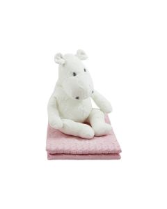 Baby's Only nijlpaard op gebreide deken, wit op roze