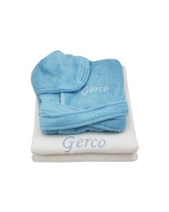 Badjasje op katoenen babydeken 1-2 jaar - aqua op wit