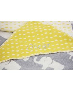 Babydeken Zoo met capuchon en babynaam - geel/grijs/roomwit