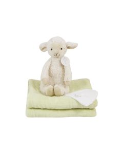Vintage Lamb Leo op lentegroene babydeken