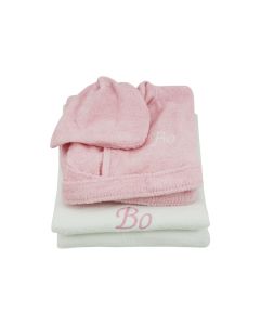 Badjasje op katoenen babydeken 1-2 jaar - roze op wit