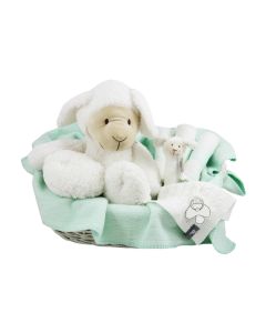 Lamb Lugano mand met zachte babydeken, mint