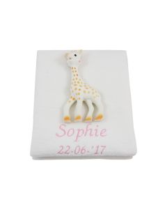 Sophie de Giraf op katoenen babydeken met naam en geboortedatum