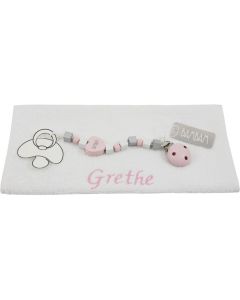 BamBam Speenketting op monddoekje, roze - geen verzendkosten