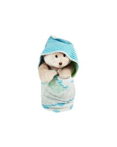 Bear Buster met capuchon babydeken, groen/blauw