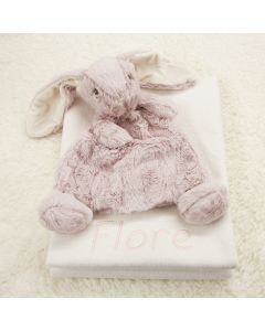 Bunny tuttle Nunu op katoenen babydeken, taupe of roze 