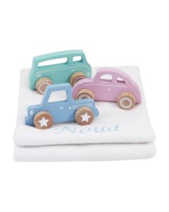 Little Dutch houten auto op katoenen babydeken, roze 