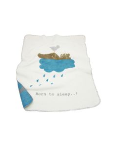 Superzachte 'Born to sleep' babydeken, roomwit/blauw