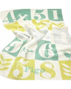 Biologische katoenen babydeken met getallenprint, chartreuse/pale green