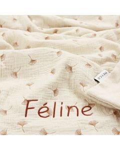 Babydeken pre-washed hydrofiel met badstof Gingko, naturel sand