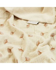 Babydeken borduur pre-washed hydrofiel met badstof Gingko, naturel