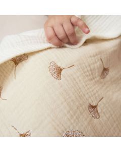 Babydeken pre-washed hydrofiel met badstof Gingko, naturel sand