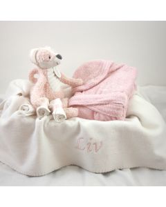 Kraammand, katoenen babydeken met Happy Skunk 