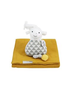 Gebreide babydeken met Lamb Leco musical - honey yellow