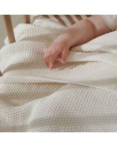 Katoenen reliefdeken met naam geborduurd, naturel