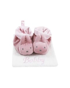 Corduroy Nijntjeslofjes op monddoek met naam, roze