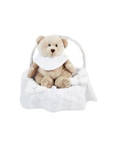 Bear Buster met bandana bib op serene hengselmand