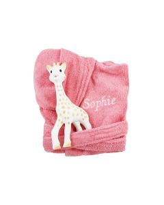 Sophie de Giraf op badjasje 1-2 jaar, coral pink